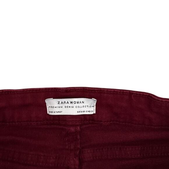 Zara Denim Collection Red Burgundy Skinny Ankle Jeans Size Women's 2 - Picture 4 of 4